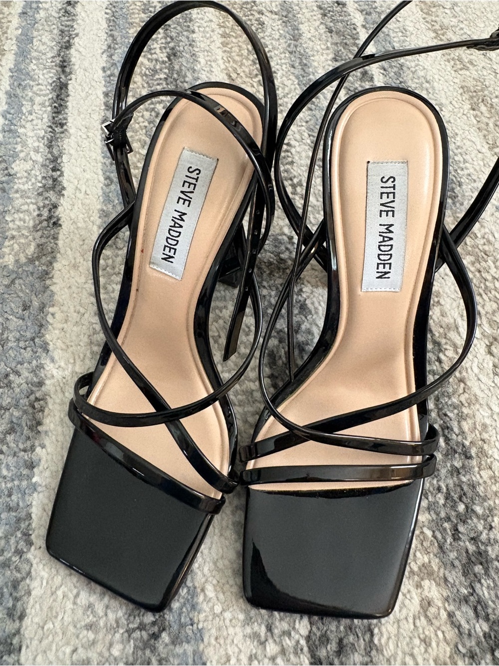 Steve Madden Black Patent Strappy Square-Toe Sandals
